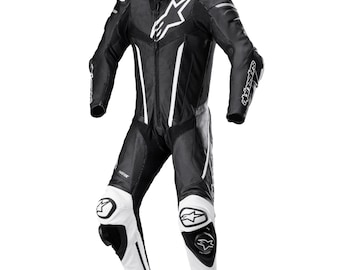 Svartvit motorcykeldräkt – Herrkläder i läder – Banredo skyddsutrustning – Inspirerad av Alpinestars stil