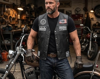 Custom Leather Biker Vest – Personalized Men’s Motorcycle Club Waistcoat