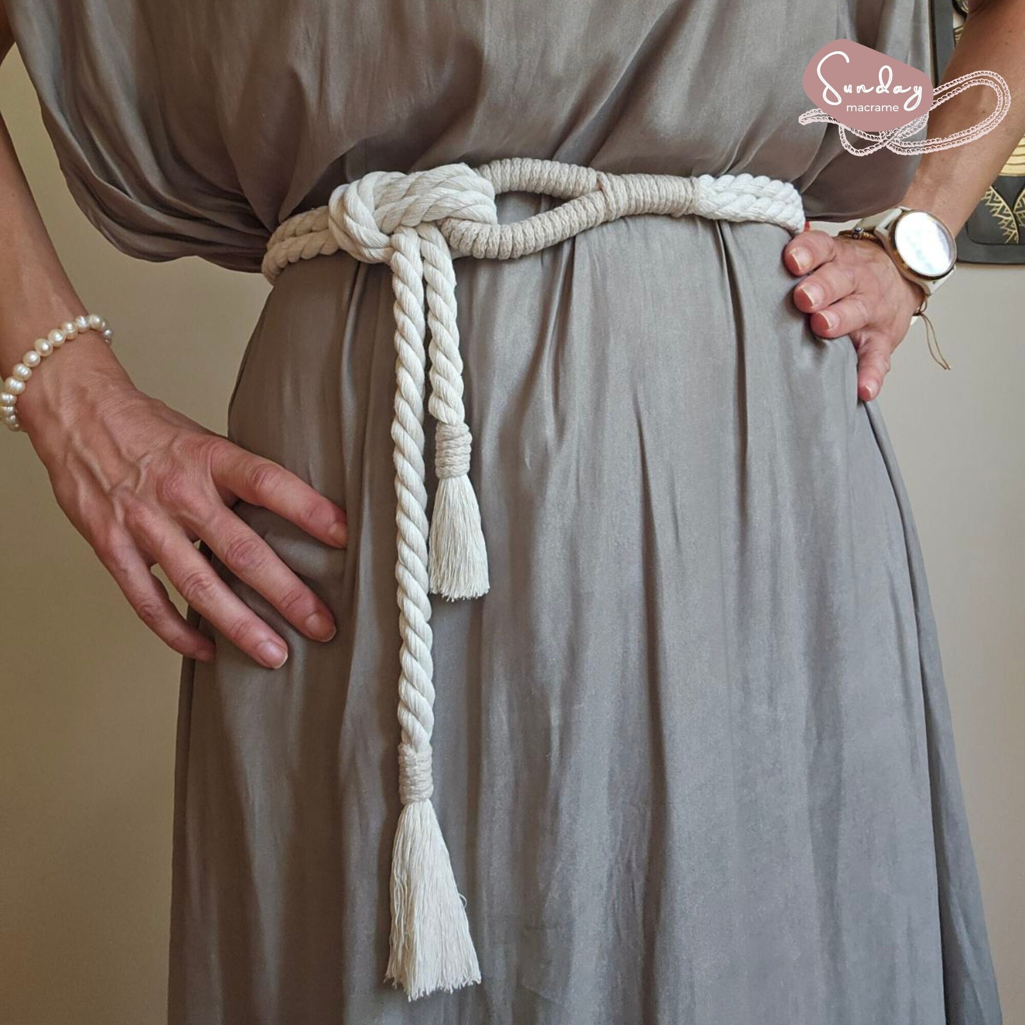 Handmade Boho Twisted Cotton Rope Belt for Women Natural  display picture 2