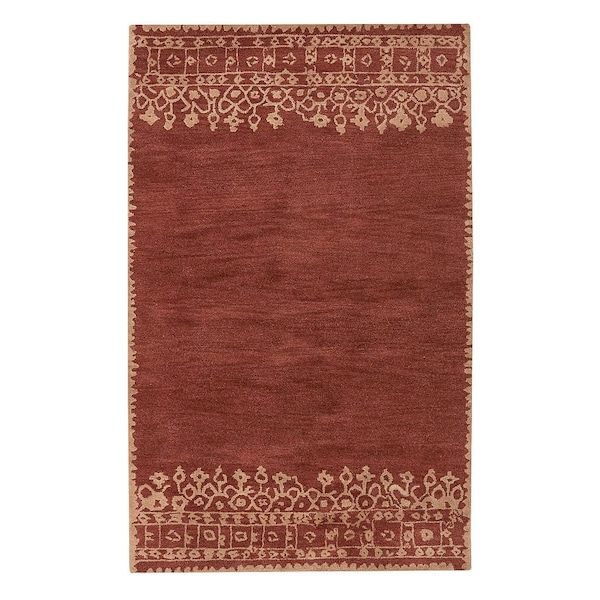 Desa Bordered Red Hand-Tufted Wool Rug. 100% Authentic Handmade High Quality Woolen Area Rug.