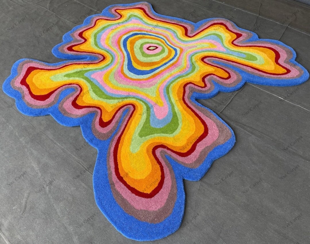 Irregular Shaped Custom Throw Hand-tufted Multicolor Wool Area Rug ...