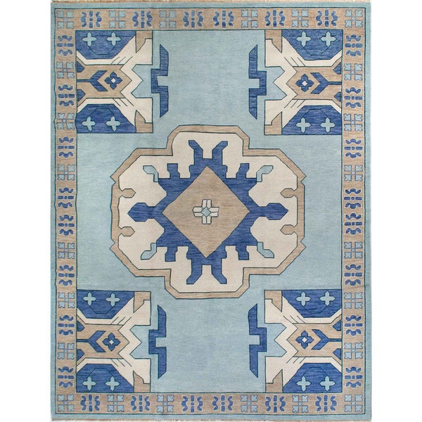 Zara Blue Hand Knotted Oushak Area Rug. Authentic Modern Blue Oushak Vintage Area Rug for Living Room, Bedroom, Office....(FREE SHIPPING)