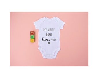 Baby Shower Gift, My Auntie Loves Me, Personalised Bodysuit for Baby Birthday, Auntie Gift for Baby