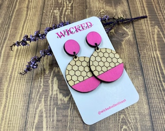 Patterned Wood Earrings, Geometric Earrings