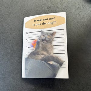 Carte de voeux photo chat drôle - « Ce n'était pas moi ! C'était le chien !!! – Carte animalière pour les amateurs d'animaux de compagnie, intérieur vierge | Carte d'anniversaire amusante