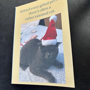 Carte de Noël amusante pour les amoureux des chats – « Derrière chaque personne surdouée, il y a un chat talentueux » – Carte de voeux originale pour les animaux de compagnie | Carte d'anniversaire