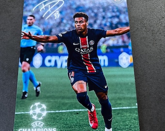 Désiré Doué Champions League Print with Reproduced Signature – PSG Football Art Gift (7x5 or A4) – UEFA UCL Decor | Champions League Final