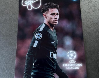 Neymar Champions League Print with Reproduced Signature – PSG Football Art Gift (7x5 or A4) – UEFA UCL Wall Decor | ucl Motm | Paris