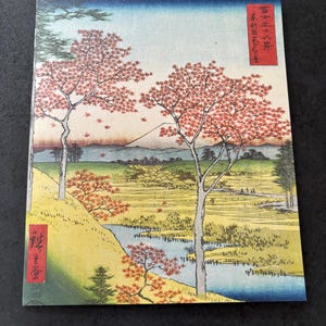Tarjeta con paisaje otoñal japonés / Arte inspirado en ukiyo-e / Interior en blanco / Regalo estético / Escena tradicional en xilografía / Impresión de arce
