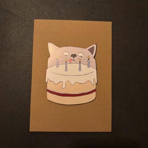 Tarjeta de cumpleaños con diseño de gato / Tarjeta de cumpleaños para amantes de los gatos / Interior en blanco / Tarjeta de celebración divertida / Diseño de gato caprichoso / Regalo estético