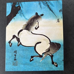 de voeux cheval japonais | Style artistique pinceau | Carte vierge premium avec enveloppe | Design minimaliste élégant | Peinture traditionnelle asiatique