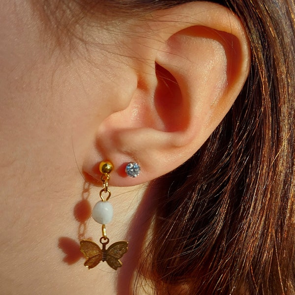 Edelstein-Ohrringe mit Schmetterling-Anhänger (Butterfly pendant earrings)