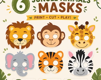 Máscaras de animales de la selva para imprimir – Máscaras para fiestas infantiles de safari