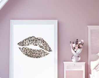 Lippen, Leopardenliebe, Digitaldruck, druckbare Kunst, Wandkunstdruck, herunterladbare Drucke, Einweihungsparty-Idee, digitaler Download