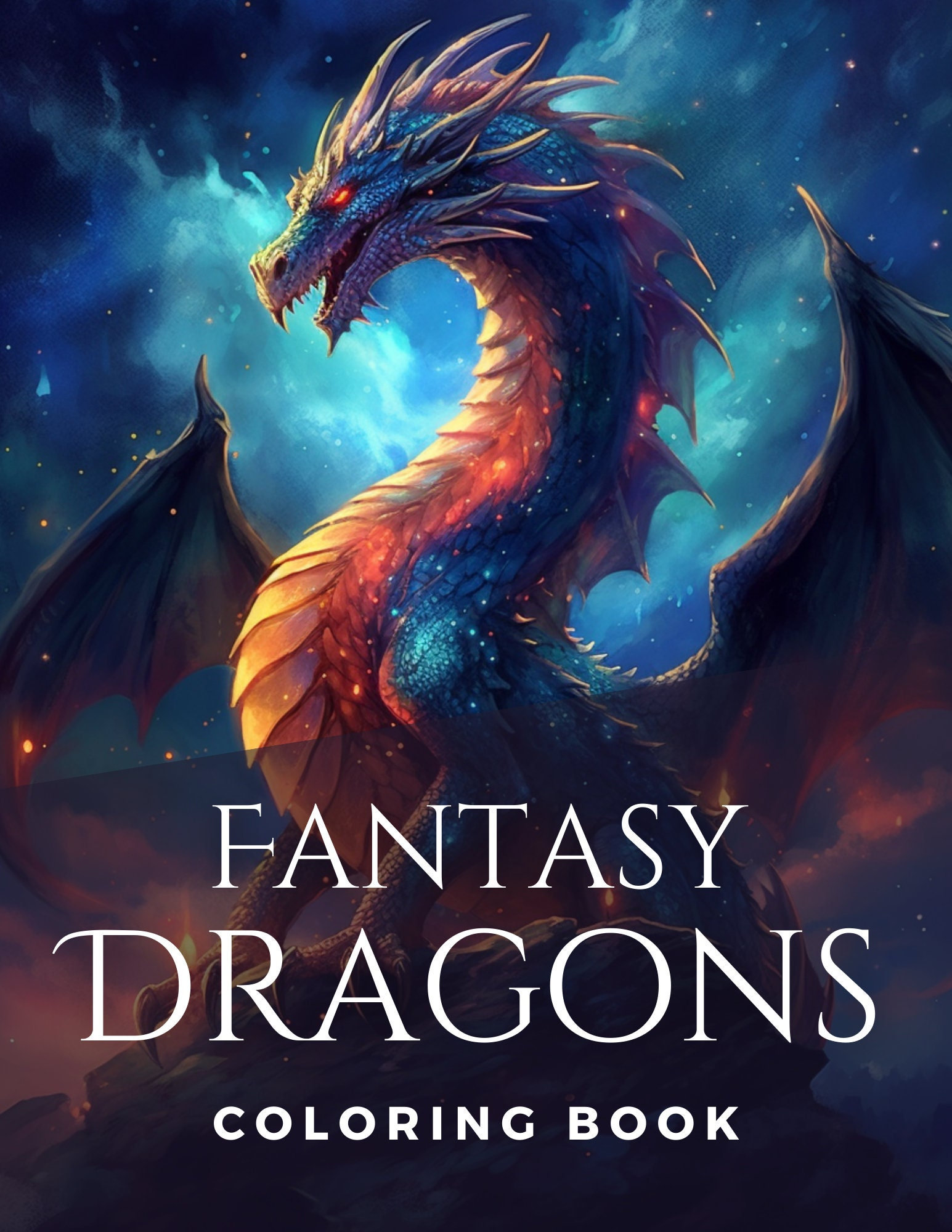 Fantasy Dragons Coloring Book - 34 Pages - Instant Download