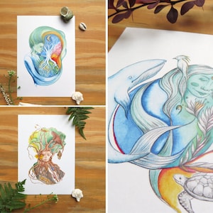 Postkarten-Set Postkarte Muttererde Erde Pachamama Weltenbaum Lebensbaum Baum Natur Wald Aquarell Kunst Karte