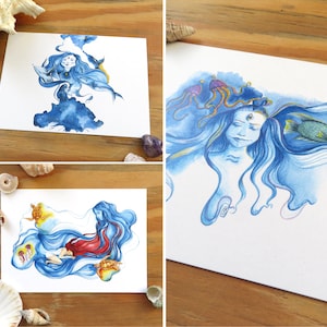 Postkarten-Set Postkarte Maritim Meer Ozean Wellen Meeresschildkröte Walfisch Wal Aquarell Kunst Karte