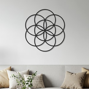 Geometric Flower of Life Metal Wall Art – Sacred Geometry Circle Design for Meditation, Yoga Studio, Spiritual Home, Modern Minimalist Decor