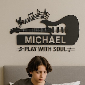 Custom Guitar Metal Wall Art with Name – Personalized Music Sign with Notes & Quote | Musician Gift, Rock Decor, Studio or Music Room Sign