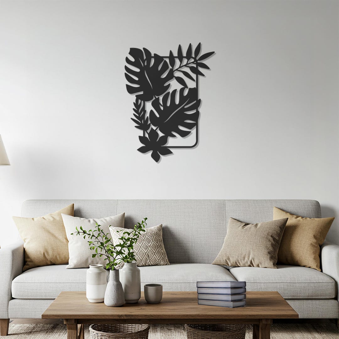 Boho Botanical Metal Wall Art, Tropical Leaf Wall Decor for Living Room ...