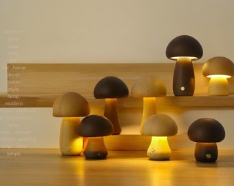 Introducing the enchanting Wooden Mushrooms Night Light Touch Switch – a harmonious blend of natural charm and mod