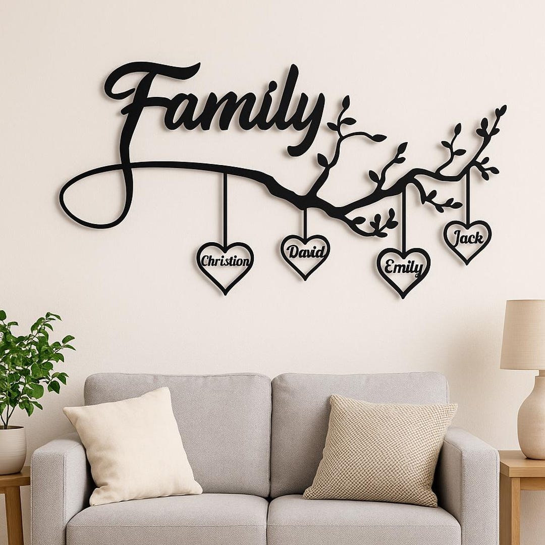 Personalized Family Metal Wall Art With Hanging Heart Names – Custom ...