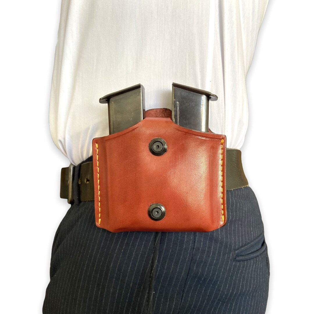 Handmade Glock 43X 48 Leather Double Magazine Pouch OWB Magazine