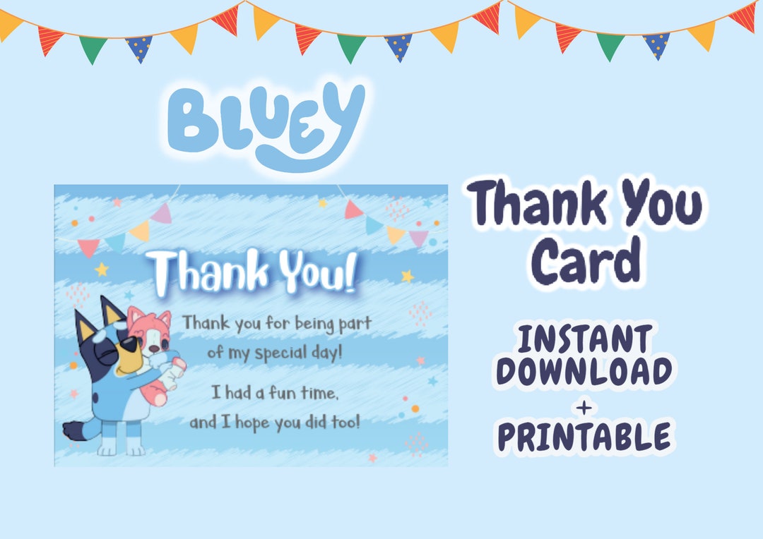 Bluey Thank you Card Bluey Party Bluey Birthday Bluey Etsy Italia