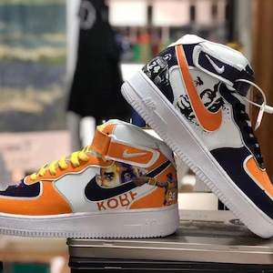 Hand-painted custom Air Force 1 sneakers with Kobe Bryant logo, custom sneakers