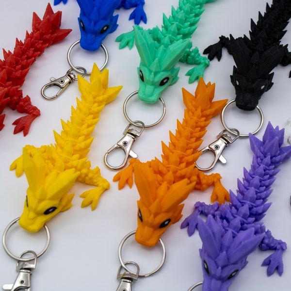 3D Printed Keychain, Christmas Gift, Stocking stuffer, Articulated Dragon, Custom Keychain, Mother's, Gift for Teacher, Keychain