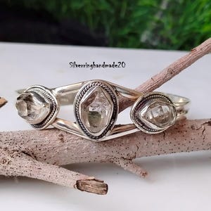 Handmade Herkimer Diamond Bangle: 925 Sterling Silver Adjustable Gemstone Jewelry
