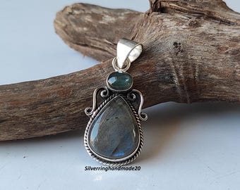 Ciondolo in argento sterling 925 con pietra preziosa labradorite, gioielli fatti a mano / 962 - Italia