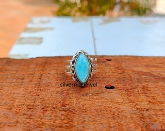 Larimar Gemstone Ring: Handmade 925 Sterling Silver Band