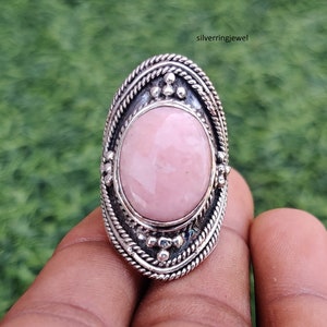 Handmade Pink Opal Ring: 925 Sterling Silver Band, Indian Jewelry