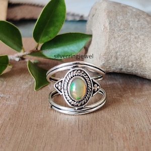 Opaalring, 925 sterlingzilveren ring, cadeaus voor haar, vuuropaalring, jubileumring, beloftering, ovale ring, boho-ring, cadeauartikel