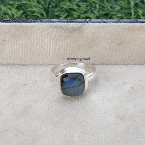 Labradorite Sterling Silver Ring: Rectangle Statement Band
