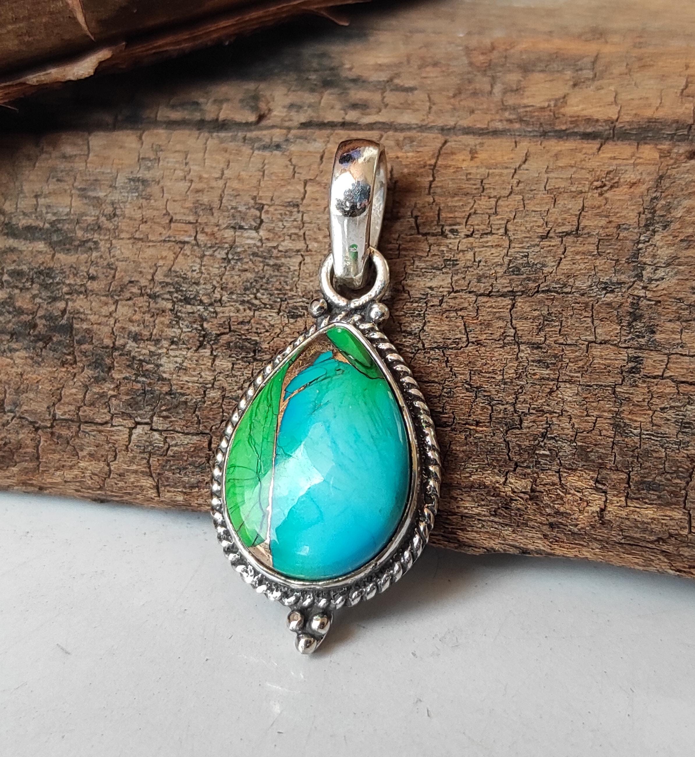 【本物】turquoise stone ネックレスチャーム　silver925 Green Dahlia Turquoise Pendant: Handmade Sterling Silver Gemstone