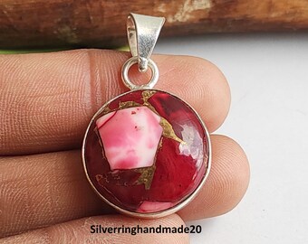 Red Rose Dahlia Turquoise Pendant, 925 Sterling Silver, Handmade Gemstone Jewelry