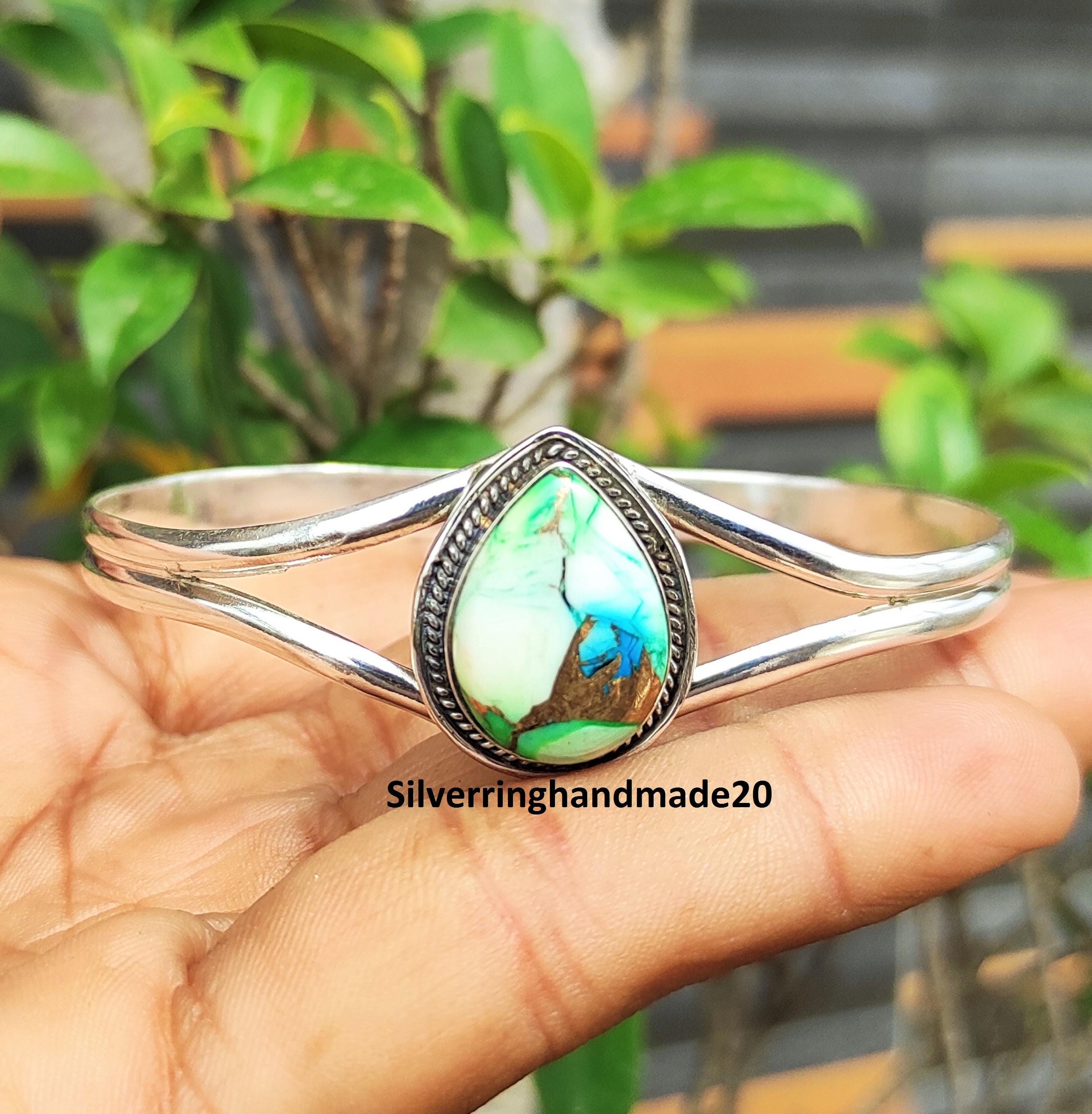 アクセサリー silver 925 turquoise bangle Peacock Dahlia Turquoise Bangle: Handmade 925 Sterling Silver