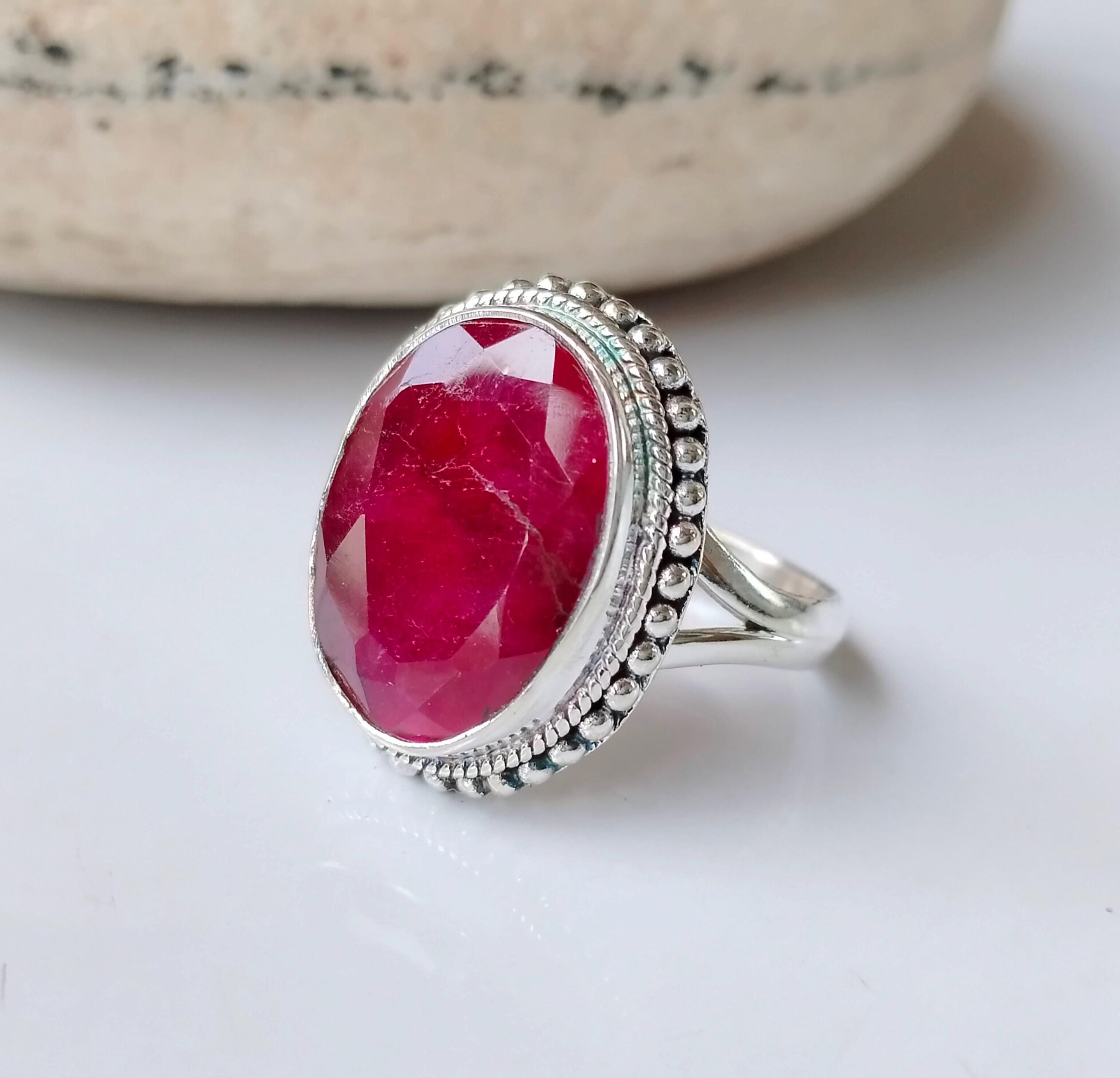 Bague En Argent 925 Et Rubis - Taille 56 - Modèle BA-AR-76 - Marque Délicatement Doux