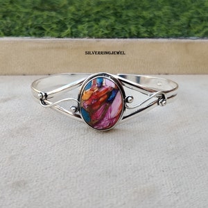 Pink Oyster Turquoise Bangle: 925 Sterling Silver Women&#39;s Jewelry