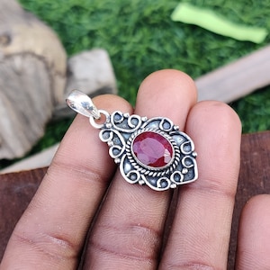 Handmade Oval Ruby Pendant: 925 Sterling Silver Gemstone Necklace