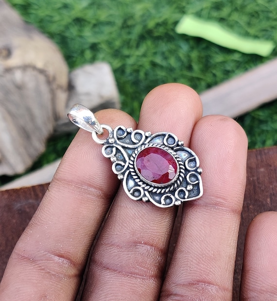Handmade Oval Ruby Pendant: 925 Sterling Silver Gemstone Necklace