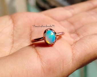 Opal Gemstone Ring: Handmade Copper Band Ring, 925 Sterling Silver