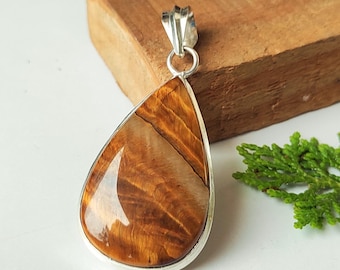 Tiger's Eye Gemstone Pendant, 925 Sterling Silver, Handmade Jewelry