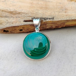 Natural Malachite Pendant* Round Shape Pendant* 925 Sterling Silver* Designer Pendant* Handmade Pendant* Stylish Pendant* Anniversary Gift**