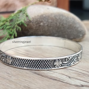 Handmade Sterling Silver Bangle: Designer Floral Jewelry