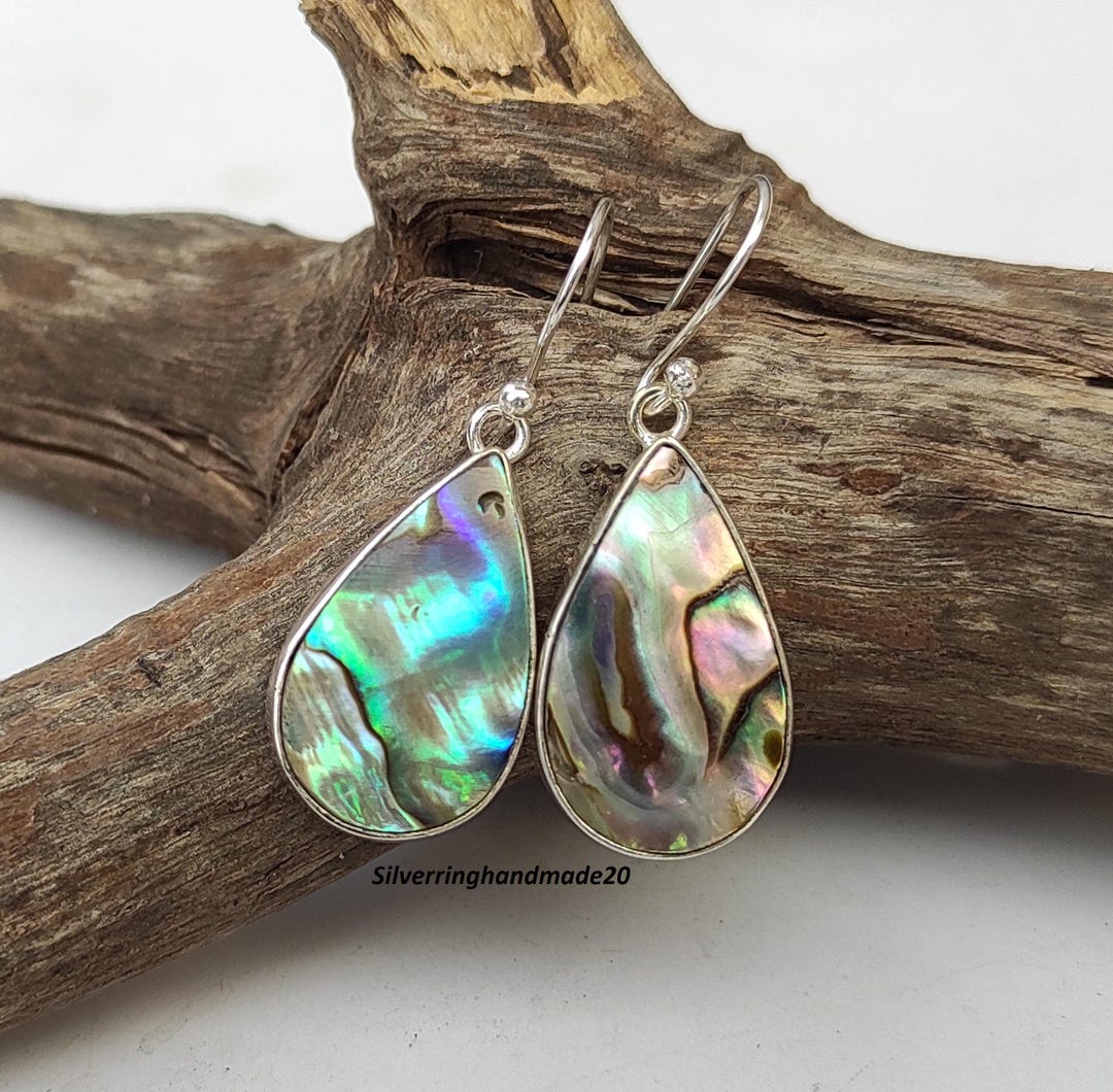 Handmade Abalone Shell Earrings: 925 Sterling Silver Gemstone - Etsy