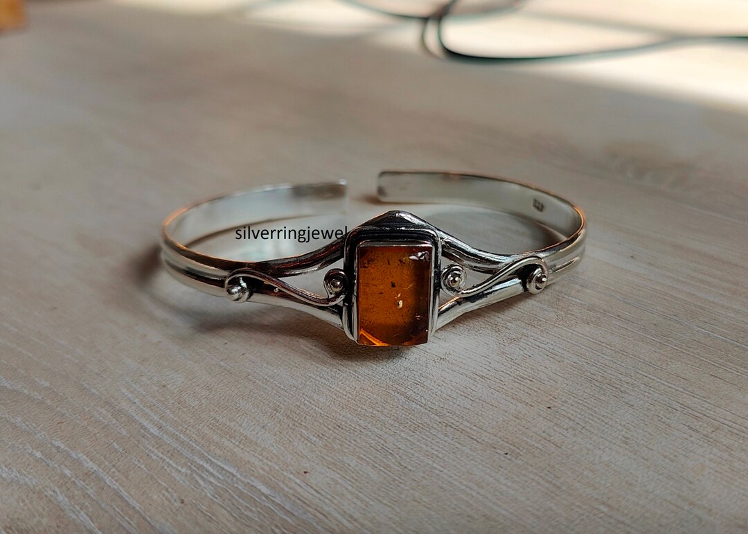 Handgemachter Sterling Silber Bernstein Armreif: Edelstein Schmuck