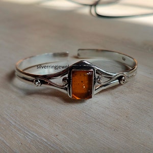 Handmade Sterling Silver Amber Bangle: Gemstone Jewelry